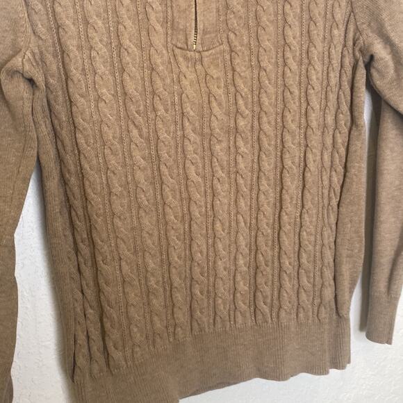 Karen Scott Petites Tan Cable Knit Long Sleeve Partial Zip Sweater EUC Sz SP - Picture 2 of 11